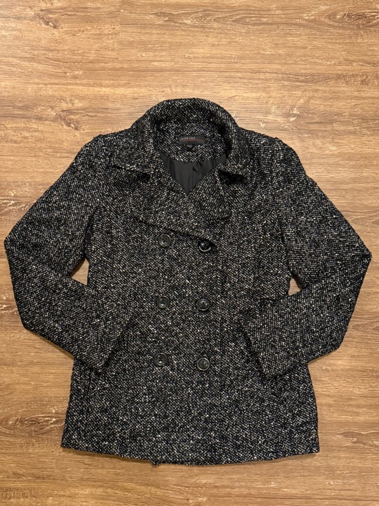 Jason Kole Jackets & Blazers - Women's Black Heathered Pea Coat with Classic Double-Breasted Styling